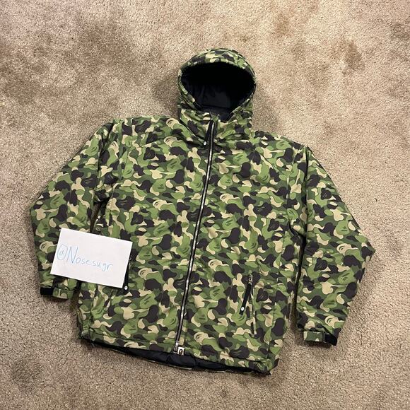 Authentic Bape 2000’s ABC Camo Full Zip Hooded Puffer Down Jacket XL - Picture 1 of 10